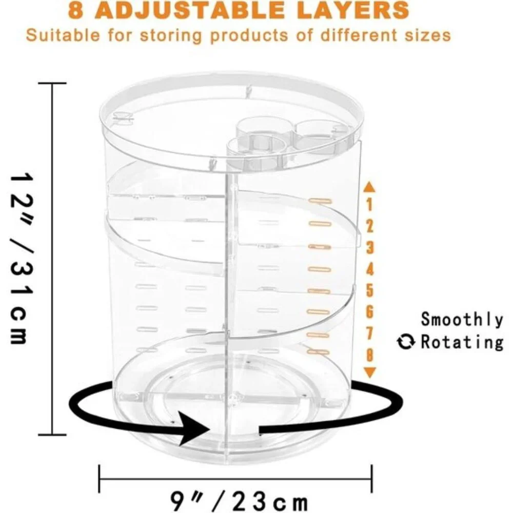New Rotating Makeup Organizer, 8-Layer DIY Skincare & Cosmetic Storage Tray